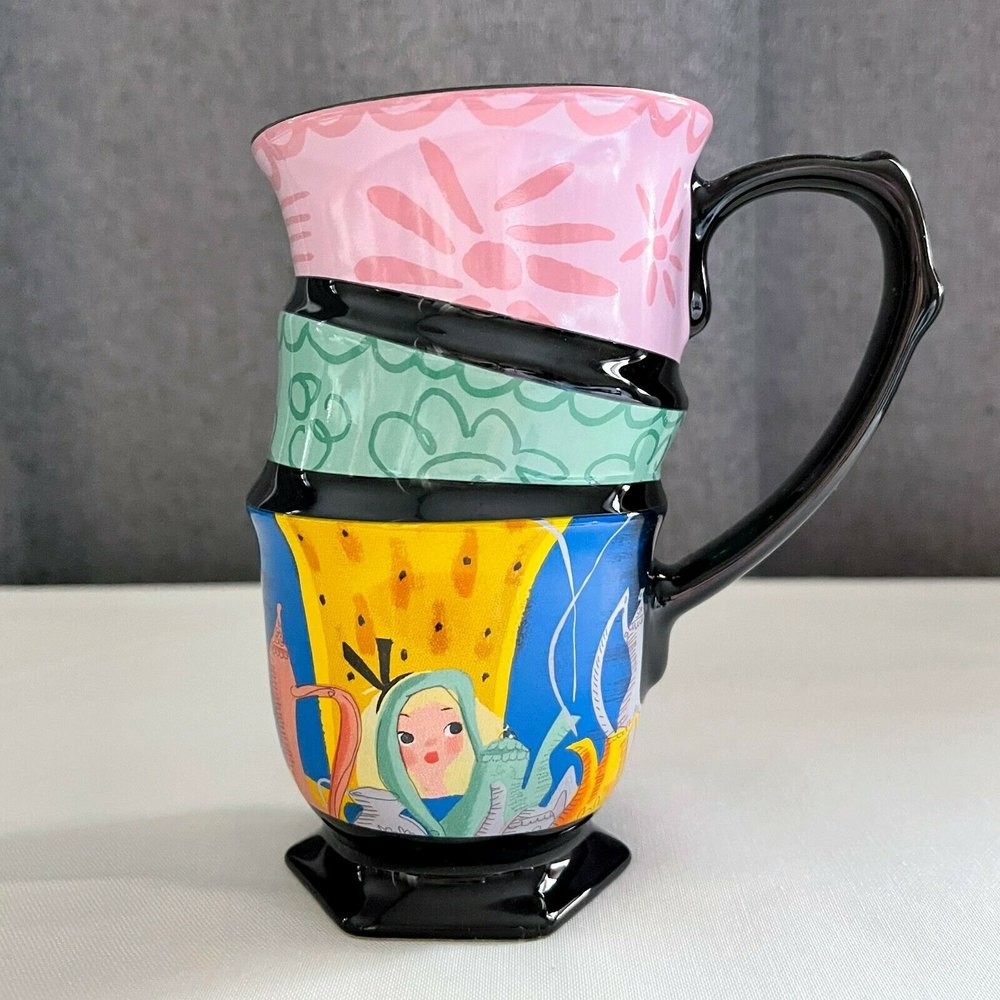 DISNEY 70th ALICE IN WONDERLAND Mary Blair Stacked Teacups Mad Hatter Mug NEW
